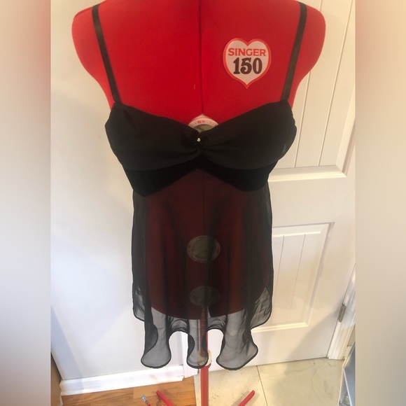🎁 2 For $30 Black Velvet And Sheer Babydoll / Teddy With Rhinestone - Picture 6 of 11